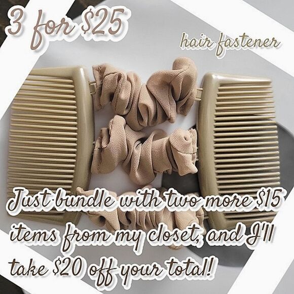 Vtg 90s beige double-comb scrunchie hair fastener - Picture 1 of 6